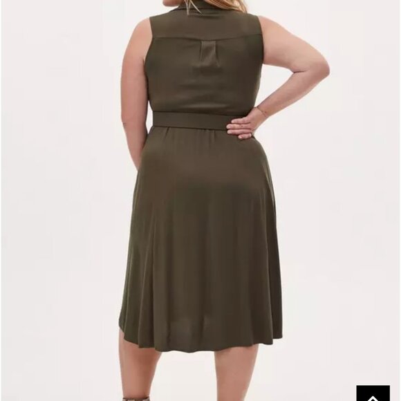 Torrid Size 3 (22/24W) Olive Green Twill Sleeveless Midi Belted Dress NWT - Picture 3 of 16